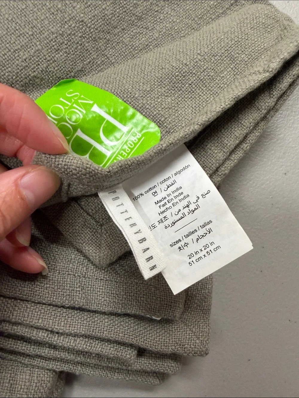 Pottery Barn Cotton Casual Napkin Organic 20 in Square Steeple Gray Set of 4